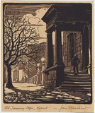 Artist: b'Eldershaw, John.' | Title: b'Old Treasury Steps, Hobart.' | Date: c.1931 | Technique: b'woodcut, printed in colour, from two blocks'