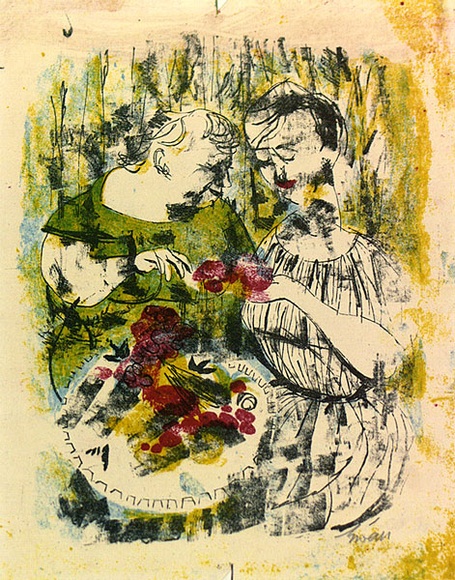 Artist: b'WALL, Edith' | Title: b'Slimming diet' | Date: c.1958 | Technique: b'lithograph, printed in colour, from multiple plates' | Copyright: b'Courtesy of the artist'