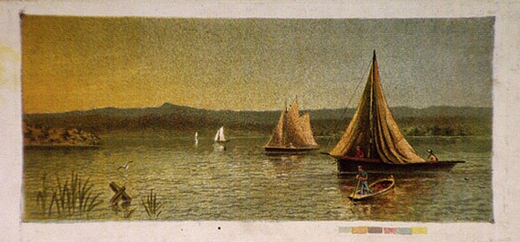 Artist: b'Turner, Charles.' | Title: b'Lake Wellington [recto]; (The tale of Jeremy) [verso]' | Date: c.1874 | Technique: b'lithograph, printed in colour, from multiple stones [or plates]'