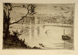 Artist: BULL, Norma C. | Title: View of Port Arthur. | Date: 1937-38 | Technique: etching, printed in black ink, from one plate; pencil and brush and ink additions