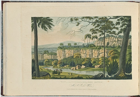 Artist: b'LYCETT, Joseph' | Title: b'View on the Wingecarribee River, New South Wales.' | Date: 1824 | Technique: b'etching and aquatint, printed in black ink, from one copper plate; hand-coloured'