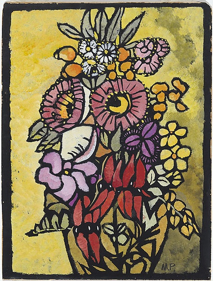 Artist: b'PRESTON, Margaret' | Title: b'Native flowers' | Date: 1949 | Technique: b'stencil print, printed in colour, from one hand-cut paper stencil' | Copyright: b'\xc2\xa9 Margaret Preston. Licensed by VISCOPY, Australia'