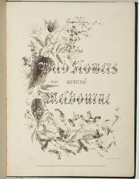 Artist: b'Charsley, Fanny Anne.' | Title: b'Title page: The wild flowers around Melbourne.' | Date: 1867 | Technique: b'lithograph, printed in black ink, from one stone'