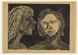Artist: Groblicka, Lidia. | Title: Two heads (models) | Date: 1956-57 | Technique: woodcut, printed in black ink, from one block
