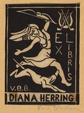 Artist: b'Blackburn, Vera.' | Title: b'Bookplate: Diana Herring.' | Date: c.1934 | Technique: b'linocut, printed in black ink, from one block' | Copyright: b'\xc2\xa9 Vera Blackburn'