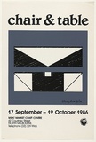 Title: Helmut Lueckenhausen: Chair and table, 17 Sept - 19 Oct 1986 Meat Market | Date: 1986 | Technique: offset-lithograph, printed in colour, from two stones
