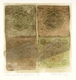 Artist: Geier, Helen. | Title: Four squares of lace | Date: 1977 | Technique: lithograph, printed in colour with overlays of Japanese paper sewn with jute thread