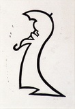 Artist: Waller, Christian. | Title: not titled [Female figure holding open umbrella] | Date: c.1931 | Technique: linocut, printed in black ink, from one block