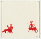 Title: b'Love story - Panel 1' | Date: 2008 | Technique: b'linocut, printed in red ink, from two blocks'