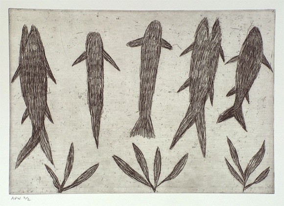 Artist: b'Jirwulurr Johnson, Amy.' | Title: b'not titled (fish)' | Date: 2000, November | Technique: b'etching, printed in black ink, from one plate'