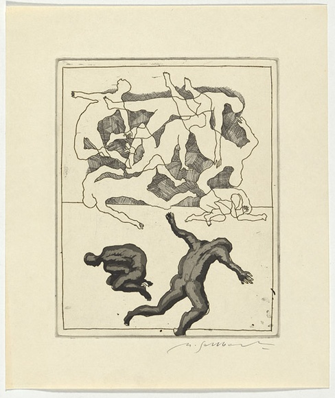 Artist: b'SELLBACH, Udo' | Title: b'(Jigsaw of bodies)' | Date: 1965 | Technique: b'etching and aquatint printed in black ink, from one plate'