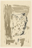 Artist: MACQUEEN, Mary | Title: Long eared owl | Date: 1973 | Technique: lithograph, printed in colour, from two plates; black and grey/green ink | Copyright: Courtesy Paulette Calhoun, for the estate of Mary Macqueen