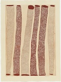 Artist: b'Yunupingu, Gulumbu.' | Title: bGan'yu (stars) | Date: 2005 | Technique: b'etching and silkscreen, printed in brown ink, from one plate and one screen'