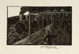 Artist: OGILVIE, Helen | Title: not titled [Steam train at Spencer Street Station, 1899] | Date: (1947) | Technique: wood-engraving, printed in black ink, from one block