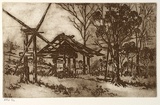 Artist: b'Stockfeld, R.H.' | Title: b'The old wool press' | Date: c.1935 | Technique: b'etching, printed in sepia ink, from one plate'