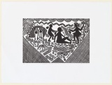 Artist: WILFRED, Rex | Title: Witchdoctor healing sick man | Date: c.2001 | Technique: linocut, printed in black ink, from one block