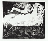 Artist: BOYD, Arthur | Title: Myrrhine and Kinesias Myrrhine: Here is a matress now. | Date: (1970) | Technique: etching and aquatint, printed in black ink, from one plate | Copyright: Reproduced with permission of Bundanon Trust