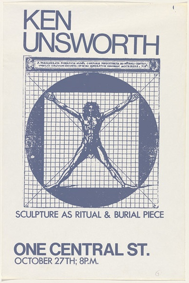 Artist: b'UNSWORTH, Ken' | Title: b'Sculpture as ritual & burial piece' | Date: 1975 | Technique: b'screenprint, printed in lavendar ink, from one stencil'