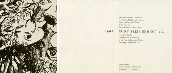 Artist: b'PRINT COUNCIL OF AUSTRALIA' | Title: b'Invitation | 1967 Print Prize Exhibition [presented by the Print Council of Australia]. Melbourne: National Gallery of Victoria, 1 September - 1 October 1967.' | Date: 1967