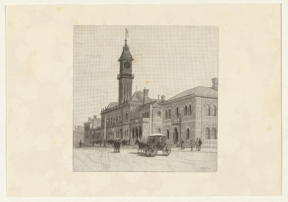 Title: b'Richmond town hall' | Date: 1886-88 | Technique: b'wood-engraving, printed in black ink, from one block'