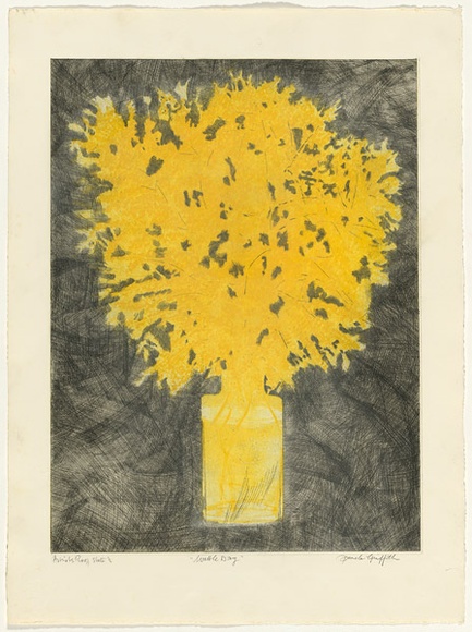 Artist: b'GRIFFITH, Pamela' | Title: b'First of August, Wattle Day' | Date: 1980 | Technique: b'etching, soft ground, sugar lift, aquatint printed in colour, from two zinc plates' | Copyright: b'\xc2\xa9 Pamela Griffith'