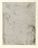 Artist: BOYD, Arthur | Title: Bert Hinkler; his wife and lion and letter. | Date: (1968-69) | Technique: etching, printed in black ink, from one plate | Copyright: Reproduced with permission of Bundanon Trust