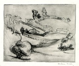 Artist: Brash, Barbara. | Title: (Country village landscape). | Date: 1950s | Technique: etching, aquatint printed in brown ink with plate-tone,from one plate