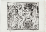 Artist: b'BOYD, Arthur' | Title: b'Embracing figures before factory with smoking chimney.' | Date: 1968-69 | Technique: b'drypoint, printed in black ink, from one plate' | Copyright: b'Reproduced with permission of Bundanon Trust'