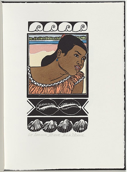 Artist: b'White, Robin.' | Title: b'Not titled (this is Florence.).' | Date: 1985 | Technique: b'woodcut, printed in black ink, from one block; handcoloured'