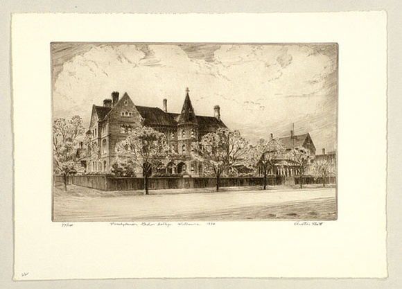 Artist: b'PLATT, Austin' | Title: b'Presbyterian Ladies College, Melbourne' | Date: 1934 | Technique: b'etching, printed in black ink, from one plate'