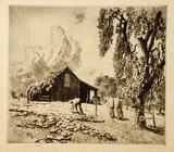 Artist: LINDSAY, Lionel | Title: The pumpkin patch, Windsor | Date: 1921 | Technique: drypoint, printed in brown ink with plate-tone, from one plate | Copyright: Courtesy of the National Library of Australia
