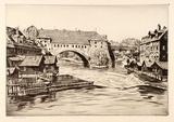 Artist: b'LINDSAY, Lionel' | Title: b'An old prison, Nuremberg' | Date: 1928 | Technique: b'drypoint, printed in brown ink with plate-tone, from one plate' | Copyright: b'Courtesy of the National Library of Australia'