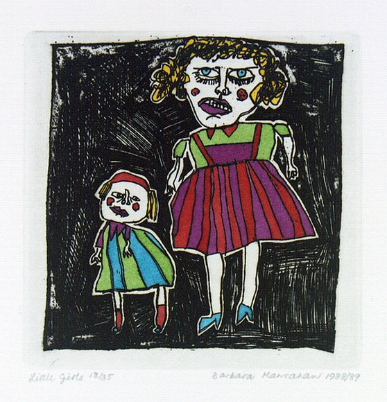 Artist: b'HANRAHAN, Barbara' | Title: b'Little girls' | Date: 1988 | Technique: b'etching, printed in black ink with plate-tone, from one plate, hand-coloured'