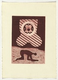 Artist: b'SELLBACH, Udo' | Title: b'(Crouching man and target)' | Technique: b'etching and aquatint printed in red ink, from one plate'