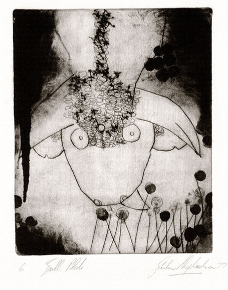 Artist: b'Shepherdson, Gordon.' | Title: b'The second plate (The bull plate). 6' | Date: 1977 | Technique: b'drypoint, printed as monotype, from one plate'