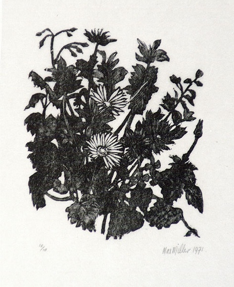 Artist: b'Miller, Max.' | Title: b'Foliage, flowers' | Date: 1971 | Technique: b'wood-engraving, printed inblack ink, from one block'