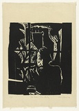 Artist: b'AMOR, Rick' | Title: b'The critic / Giles Auty.' | Date: 1987 | Technique: b'woodcut, printed in black ink, from one block'