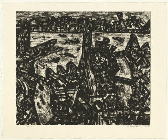 Artist: b'Senbergs, Jan.' | Title: b'Port' | Date: 1992 | Technique: b'etching, printed in black ink, from one plate' | Copyright: b'\xc2\xa9 Jan Senbergs'