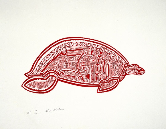 Artist: b'Morububuna, Martin.' | Title: b'Wolu [Turtle]' | Date: 1975 | Technique: b'lithograph, printed in red-orange ink, from one lithographic stone'