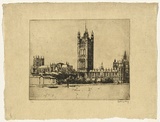 Artist: LONG, Sydney | Title: Westminster | Date: 1920 | Technique: line-etching and drypoint, printed in warm brown ink, from one copper plate | Copyright: Reproduced with the kind permission of the Ophthalmic Research Institute of Australia