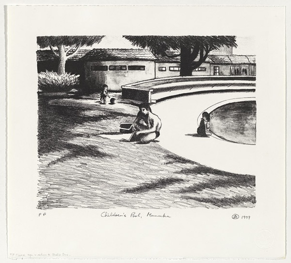 Artist: b'Marsh, Louise.' | Title: bChildren's Pool, Manuka | Date: 16-5-1999 | Technique: b'lithograph, printed in black ink, from one stone'