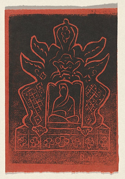 Title: b'Card: [shrine]' | Date: 1979 | Technique: b'linocut, printed in black ink, from one block'