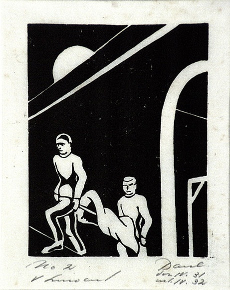 Artist: b'Haefliger, Paul.' | Title: b'Illustration for Oscar Wilde, Ballad of Reading Goal' | Date: 1931-32 | Technique: b'linocut, printed in black ink, from one block'