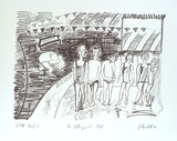 Artist: b'PLUNKETT, Jennifer' | Title: b'The Collingwood Pool' | Date: 1981 | Technique: b'lithograph, printed in black ink, from one stone'