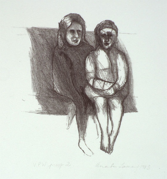 Artist: b'Laming, Amanda.' | Title: b'not titled [2 seated figures]' | Date: 1983 | Technique: b'lithograph, printed in black ink, from one stone'