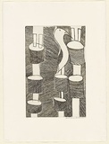 Artist: b'Farmer, Glen.' | Title: bSeagull (Glen's totem) and Pukmani poles | Date: 1998, July | Technique: b'etching and sugar-lift aquatint, printed in brown ink, from one zinc plate'