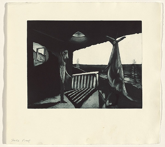 Artist: Shead, Garry. | Title: Envoy | Date: 1997 | Technique: etching and aquatint, printed in blue-black ink from one plate | Copyright: © Garry Shead