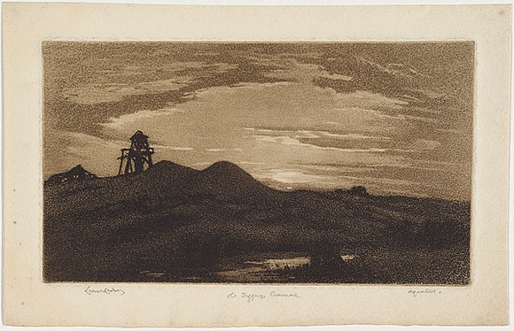 Artist: b'LINDSAY, Lionel' | Title: b'Old diggings, Creswick' | Date: c.1940 | Technique: b'aquatint and burnishing, printed in brown ink, from one plate' | Copyright: b'Courtesy of the National Library of Australia'