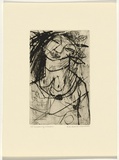 Artist: b'HANRAHAN, Barbara' | Title: b'Dreaming woman' | Date: c.1960 | Technique: b'drypoint, printed in black ink, from one plate'