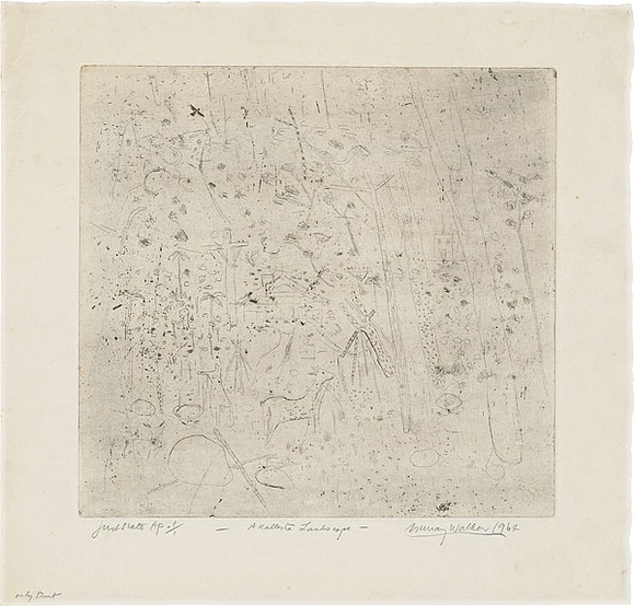 Artist: b'WALKER, Murray' | Title: b'A Kallista landscape.' | Date: 1964 | Technique: b'etching and aquatint, printed in black ink, from one plate'